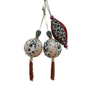 Fabric & Tassels Set of 3 Christmas Ornaments Holiday Tree Decoration